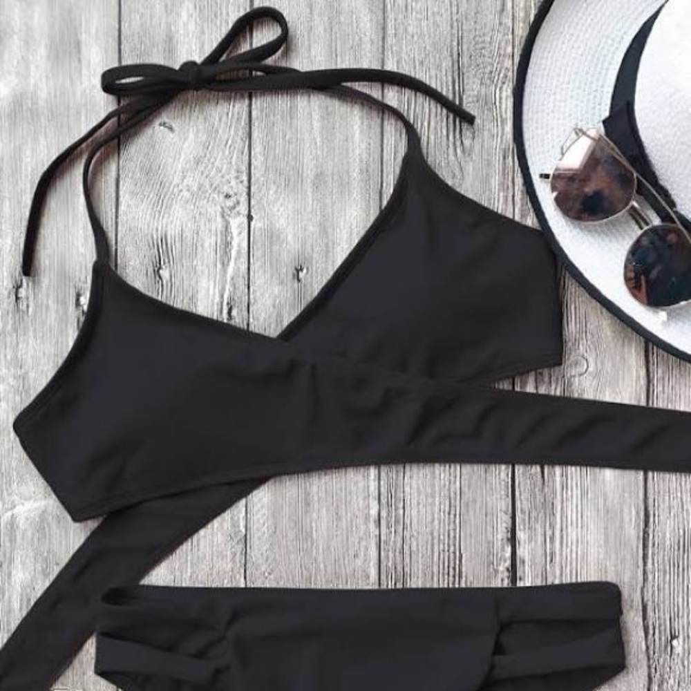 Black Bikini Halter Wrap Top